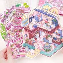 Set da 12 fogli di adesivi per miniature, include adesivi 3D per casette in miniatura fai-da-te, adesivi per animali domestici, 6 fogli di biglietti con scene, e 2 fogli di immagini di riferimento, ideale per scrapbooking, forniture scolastiche, back to school