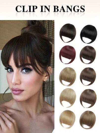 nimoki Clip-in Pony, synthetische französische Clip-in Pony, leicht zu verwenden, künstliche Pony-Clip-on, französischer Pony-Pony mit Schläfen, Haarverlängerungen gebogener Pony für den täglichen Gebrauch