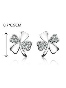 1 Cặp bông tai cỏ bốn lá cổ điển thanh lịch bằng bạc Sterling S925, được trang trí bằng đá Zirconia tổng hợp, ít gây dị ứng, phù hợp với phụ nữ, đeo hàng ngày, lễ hội âm nhạc, kỳ nghỉ, ngày lễ tình nhân - cỏ bốn lá - Xem 5