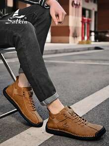 Salkin Zapatos casuales de moda sencilla de corte alto para hombres, adecuados para caminatas al aire libre y conducción, botas retro, zapatos diarios de oficina para hombres, modelos transpirables y ligeros resistentes al desgaste y antideslizantes para las cuatro estaciones, talla grande tallas grandes de zapatos para hombres 45 46 47 48