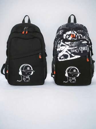 1pc Unisex Large Capacity Backpack With Graffiti Pattern, Stylish Casual School Bag For Students, Suitable For Campus, Travelling, Outdoor Activities, All Season