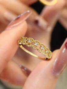 1pc 925 Sterling Silver Vintage Style Cubic Zirconia Ring, Versatile Design Suitable For Women's Daily Commute, Party And Other Occasions, High Quality Exquisite Jewelry Gift - Gold - View 2