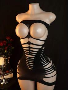 Sexy Black Mesh Bodystocking Lingerie With Strapless Design , Elegant One-Piece Mesh Suit For Women, Polyamide Fabric, Knit Construction, Perfect For Adult Wear, Adult Lingerie Strapless Bodystocking Polyamide Fabric, Rave