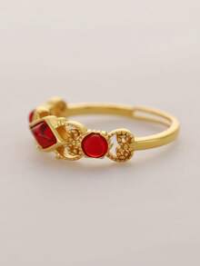 Flyleaf 1 Piece Vintage Classical Style S925 Sterling Silver 18k Gold Color Hollow Vine Red Artificial Agate Open Ring For Women Banquet Party Gifts Fine Jewelry - Gold - View 6