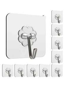 5~50pcs Adhesive Wall Hooks, Damage-Free No Drilling, Strong Sticky Coat Hooks, Removable, Transparent, Waterproof, Rust-Proof, Suitable For Clothes, Hats, Shoes, Accessories, Kitchen Utensils, Bags, Kitchen, Bathroom, Living Room, Bedroom, Wall Mounted