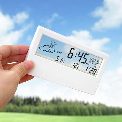 LED Digital Clock, Weather Display, Desk Alarm Clock, Silent Alarm Clock, Electronic Digital Desk Clock, Home/Office Decor, Creative Gift, Transparent Alarm Clock, Student Alarm Clock, Simple Alarm Clock, Study Supplies, Powered By AAA Batteries (Batteries Not Included) Room Decor Bedroom Decor Dormitory Decor Back To School Home Decor School Supplies