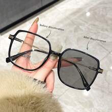 1 款新款方形时尚眼镜，经典现代简约风格时尚眼镜，不变色眼镜，适合夏季海滩度假、户外、旅行 - 黑色 - 查看 2