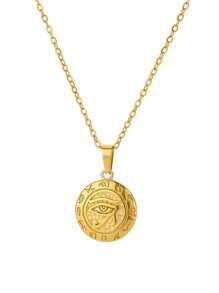 1 pièce Collier Œil d'Horus, Collier Pendentif Rond Wedjat Œil Ancien d'Égypte, Chaîne en Acier Inoxydable, Accessoire de Mode Talisman