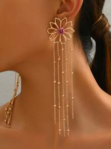 1 Paar Blumen-dekorierte, kreative Quasten lange elegante Hängeohrringe, vielseitig modisch für den täglichen Gebrauch, Sommer