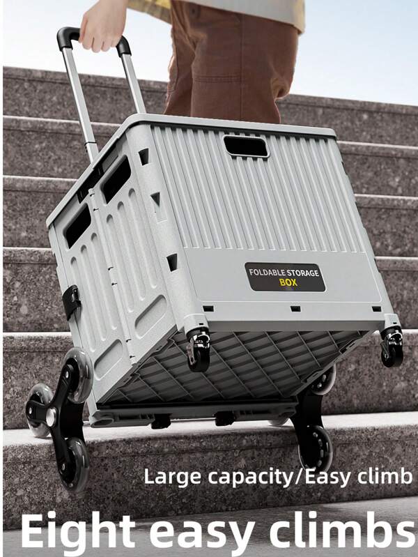 Outdoor Camping Folding Shopping Cart, Home Delivery Portable Luggage Cart, Flea Market Hauling Hand Truck, Folding Grocery Cart With Storage Box