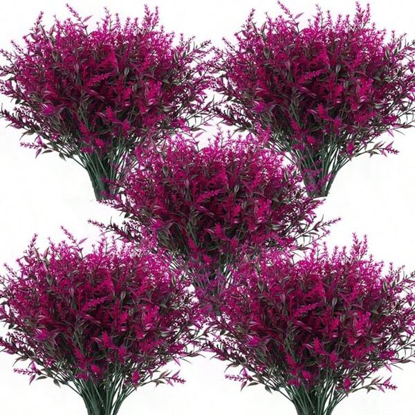 5pcs UV Resistant Hanging Flower Pot Floral Fence, Indoor Outdoor Decor Artificial Greenery Lavender Shrubs Fake Flowers, Wedding Table Centerpiece Filler (Purple)