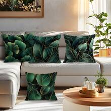 4pcs Green Golden Leaf Printed Cushion Cover Set - Multicolor - View 10