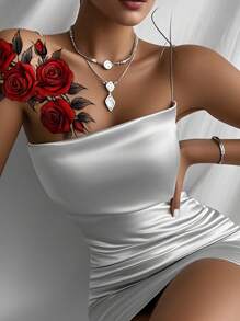 5 pezzi di grandi tatuaggi temporanei a mezza manica con rose rosse e nere, farfalle, ottimi per viaggi, fitness, uso quotidiano, strada, feste, trucco pazzo, adatti per corpo, gamba, braccio, addome, spalla e altre parti del corpo, tatuaggi finti monouso