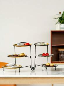 1 Peça Bandeja Metálica Redonda de 3 Níveis, na Cor Dourada/Prateada, Estilo Minimalista Moderno, Prato Decorativo, Prato de Doces, Prato de Sobremesa, Prato de Uso Doméstico, Prato de Bolo, Prato de Frutas, Suporte de Lanches, Aplicável para Casa, Mesa de Jantar, Cozinha, Sala de Estar, Festivais, Festas, Casamentos, Banquetes, Chá da Tarde, Decorações de Festival