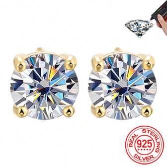 Real 0.1-1 Carat D Color Moissanite Earrings For Women 100% 925 Sterling Silver Earring 2025 Wedding Jewelry Gold