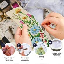 6pcs Floral Cross-Stitch Bookmark DIY Handicraft Kit - Includes Cross-Stitch Designs Of Lavender, Daisy And Other Flowers, With Printed Cross-Stitch Fabrics, Threads, Tools (Random Colors) And Instructions - Suitable For Crafters And Beginners, Can Be Used As Book Marks And Home Decor