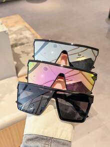 1pc Oversized Square Plastic Frame Glasses - White - View 2