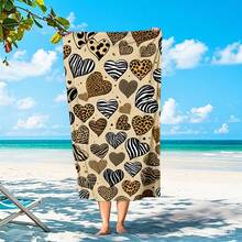 1pc Oversized Striped Beach Towel With Leopard Print Pattern, Ultra-Fine Fiber, Quick Drying Without Sand, Bright Stripes, Suitable For Travel, Yoga, Camping, Swimming, Bathroom, Living Room, Bathroom Towels, Camping Equipment, Essential For The Beach Bathroom Decor Summer Beach Essentials - Multicolor - View 5