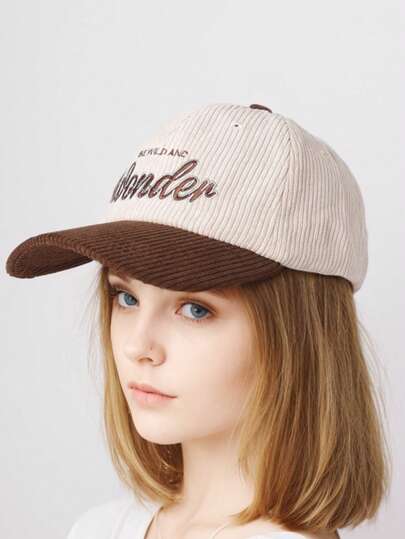 1 件灯芯绒字母刺绣可调节街头风格棒球帽，适合防晒，夏季