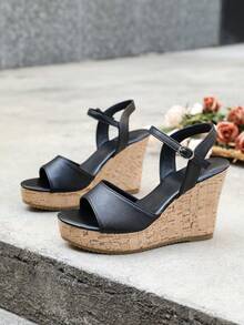 Damen Mode bequeme Keilabsatz Sandalen, neuer Sommer Stil sexy offene Zehenplattform Keilsandalen, lässige Große Größen Knöchelriemen Plateau Absatz Farbblock Sandalen, elegante Damen Keilschuhe, Reiseessentiell - Schwarz - Übersicht 8