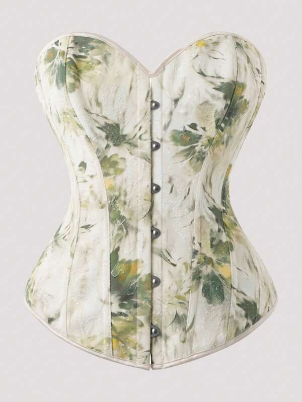 Grünes Blumenprint Korsett Top - Damen Mode Formwäsche mit Bauchkontrolle