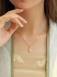 1 pieza Collar con colgante de hoja de plata de ley 925, collar de cadena delicado con diseño único estilo Mori minimalista, regalo para mujeres