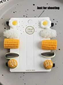 Super Cute Simulated Food Mini Clips, Weird Hair Clips, Funny Food, Rice, Poached Eggs, Corn, Melon Seeds Clips