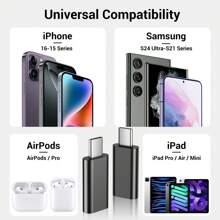2 adattatori Lightning-USB-C compatibili con Apple 15/16 Pro/16 Pro Max/Plus, Sam Sung S24, adattatore seriale, cavo di collegamento per caricabatterie di tipo C, compatibile con caricabatterie Apple 16/15, accessori Apple 16/15
