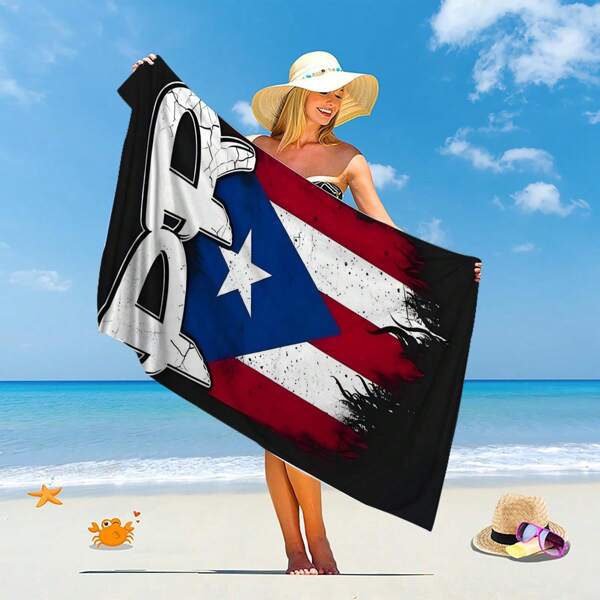 Toalla de playa de secado rápido y super suave con estampado de la bandera de Puerto Rico - Super absorbente, ligera, a prueba de arena, transpirable, con protección UV, 230 GSM, adecuada para nadar, viajar, acampar, verano, vacaciones, decoración de baño, esenciales de playa