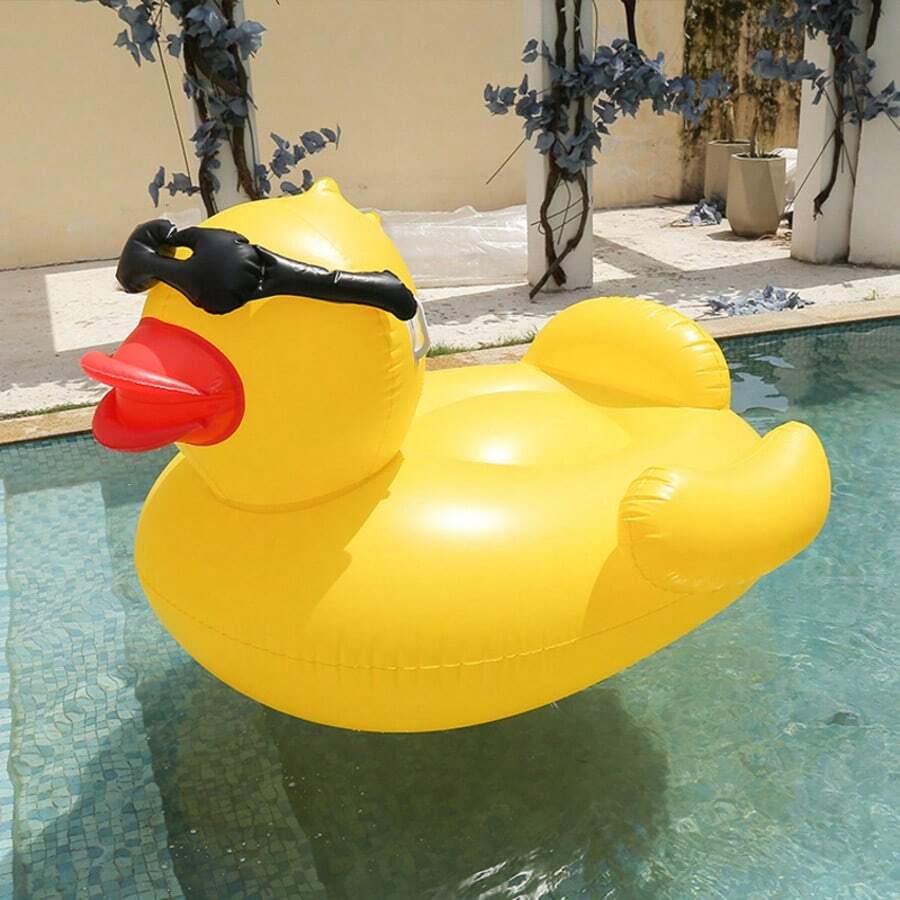 1pc Inflatable Large Yellow Duck Floating Ride-On, Adult Summer Pool And Beach Floating Decoration, Party Use Perfect Summer Gift Swim Pool Raft Lounger Float, Multi-Functional Lounger For Adult Holiday Fun And Relaxation, Inflatable Pool Float - Yellow - View 1