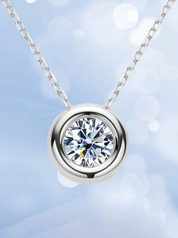 XUJIA 1PC Moissanite Necklace For Women 1ct-3ct 925 Sterling Silver Pendant Necklace 20'' Classic Silver Necklace Anniversary Birthday Jewelry Gifts For Her With GRA Certificate