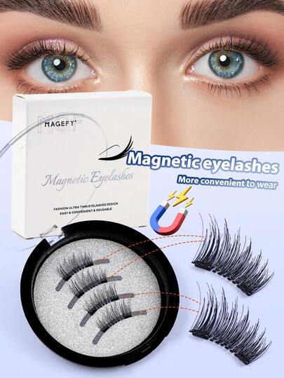 MAGEFY 1对CC卷翘磁性假睫毛，无需胶水，带收纳盒和化妆工具，自然猫眼妆效，拉长外眼角，仿貂毛加长睫毛，适合单眼皮，自然卡通风格，混合设计，卷翘浓密，3D立体假睫毛，打造迷人提拉眼妆，适合日常佩戴、工作、学习、旅行、派对等场合，是送给女性的理想礼物。