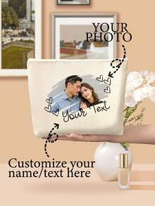 Personalized Customizable Storage Pouch, Customized Women's Makeup Bag, Wallet, Pencil Case, Cat Photo Customized, Photo Pattern Customized, Toiletry Storage Bag, Multi-Functional Storage Pouch, Zipper Phone Wallet, Pencil Case, Cosmetic Bag, Mother's Day Gift, Teacher's Day Gift, Valentine's Day Gift Handbag, Multi-Functional, Lightweight - Beige - View 2