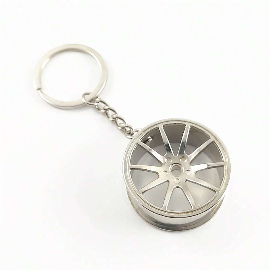 1pc Fashion Creative Wheel Keychain, Car Modification Pendant, Simulated Wheel Keychain, Personalized Colorful Metal Tire Keyring Bag Accessories Lanyards With Id Holder Car Accessories Bag Charms - Silver - View 1