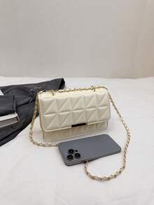 Stylish Solid Color And Printed Wide Strap Hard- Handheld Cross-Body Shoulder Bag For Women - White - View 5