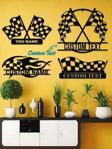 1pc Personalized Black & White Checkered Racing Flag - Custom Name, Home Decor Art Piece, Suitable For Race Car Party Decoration, Sports Event Decoration, Racing Themed Party, Birthday Party, Ideal Personalized Gift For Friends, Family, Dad, Mom, Room Decoration, Bedroom Decor, Home Decor, Wall Art - Black - View 1