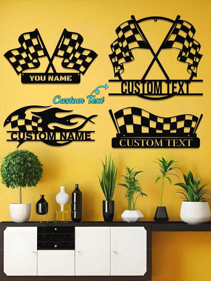 1pc Personalized Black & White Checkered Racing Flag - Custom Name, Home Decor Art Piece, Suitable For Race Car Party Decoration, Sports Event Decoration, Racing Themed Party, Birthday Party, Ideal Personalized Gift For Friends, Family, Dad, Mom, Room Decoration, Bedroom Decor, Home Decor, Wall Art - Black - View 1