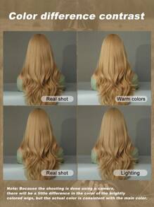 Perucas douradas onduladas de 22 polegadas para mulheres, perucas elegantes, fofas e cacheadas com franja, perucas de fibra sintética resistente ao calor, para uso diário, para meninas, festas de festivais de música, moda urbana Y2K, uso fotográfico, acessórios de peruca da moda para combinar