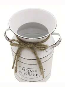 1pc/2pcs Vintage Farmhouse Metal Galvanized Vase - Rustic Cream Distressed Milk Can With "Home Floral" Label, Perfect For Tabletop Centerpiece And Home Decor Room Decor Flower Vase Glass Vase - Multicolor - View 5