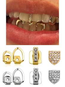 1-3pcs Teeth Grillz Diamond Hip Hop Silver Gold Plated Grillz Tooth Jewelry Kit Crystal Decoration Teeth Shiny Caps
