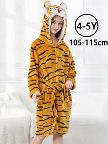 MICHLEY MICHLEY 1pc Kids Hooded Bathrobe With Belt Pockets Cartoon Animal Tiger Style Soft And Comfortable Nightgown Unisex Suitable For Living Room, Swimming Pool, Bathroom Kids Gift