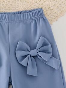 Baby Girl 2pcs Set, Butterfly Print Short Sleeve T-Shirt Top And Loose Wide-Leg Blue Pants With Bow Decor, Casual Summer Outfit - Blue - View 8