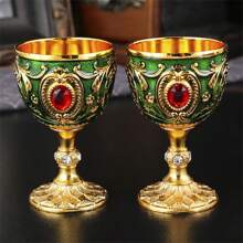 1pc European Vintage Faux Gemstone Metal Goblet, Suitable For Wedding Anniversary, Drinking Red Wine, White Wine, Champagne, Wine, Spirits