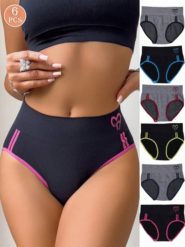Set de 6 bragas con diseño de letra, cintura alta y sin costuras, ropa interior deportiva cómoda y transpirable para mujer