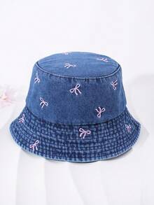 1pc Kids Bucket Hat, Minimalist Embroidered Bow & Dinosaur Pattern, Suitable For Everyday Wear - Bow - View 10