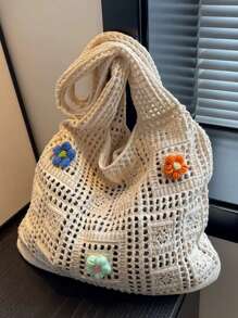 New Hollow Knitted Women Shoulder Bag, Retro Knitted Yarn Knitted Handbag Tote Bag, Unique Design