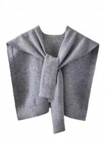 1 pièce Cardigan col châle en mélange de laine de haute qualité, minimaliste, avec patchwork de couleur unie et rayures, pour femmes. Poncho sans manches polyvalent. Châle tricoté de couleur unie pour l'automne 2025. Nouveau châle tricoté fin à rayures pour assortir avec un pull, une chemise, une écharpe [légère différence de couleur par rapport au produit réel]