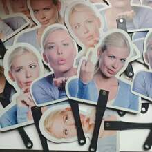 1pc/3pcFunny Creative Woman Blonde Sister Sand Sculpture Fun Holding Special-Shaped Fan Summer Cooling,Beach,Travel