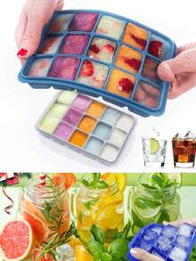 1pc Silicone Ice Cube Tray, Simple Black/Green/Blue 15-Cavity Ice Cube Maker Mold Trays - Multicolor - View 5