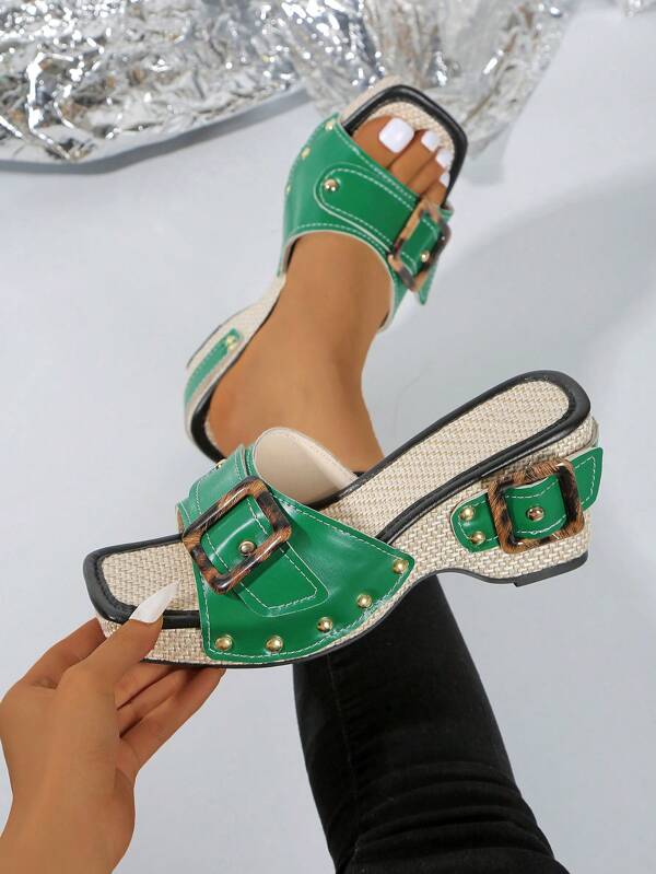 Platform Rivet Sandals, Fashion Summer Comfy Versatile High Heel Sandals Women, Plus Size 42